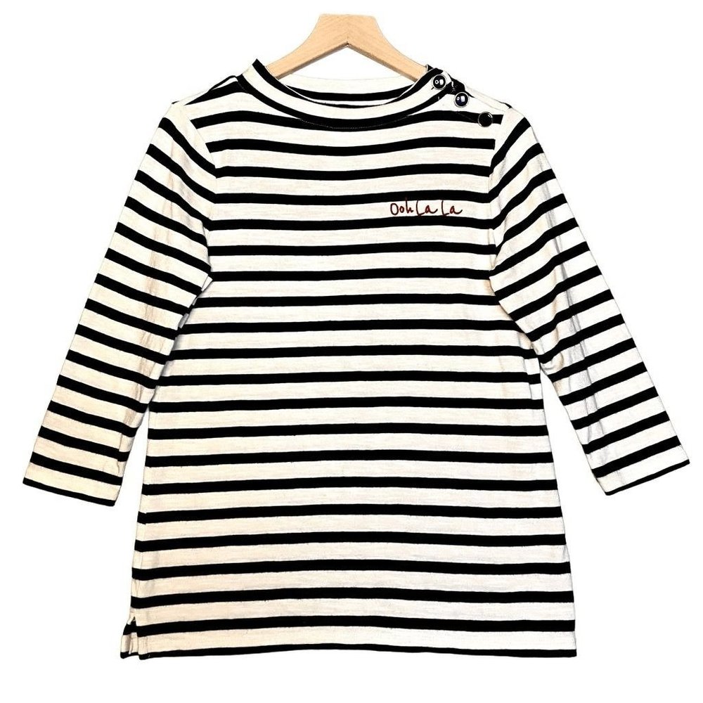 Talbots Ooh la la French Style Embroidered Striped Blouse Navy Size Petite S